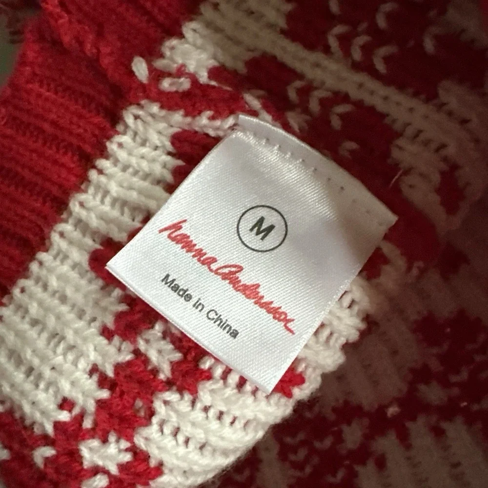 Hanna Andersson Sweaterknit Hat Pom Pom Red White Snowflake Size M Age 2-6  21cm